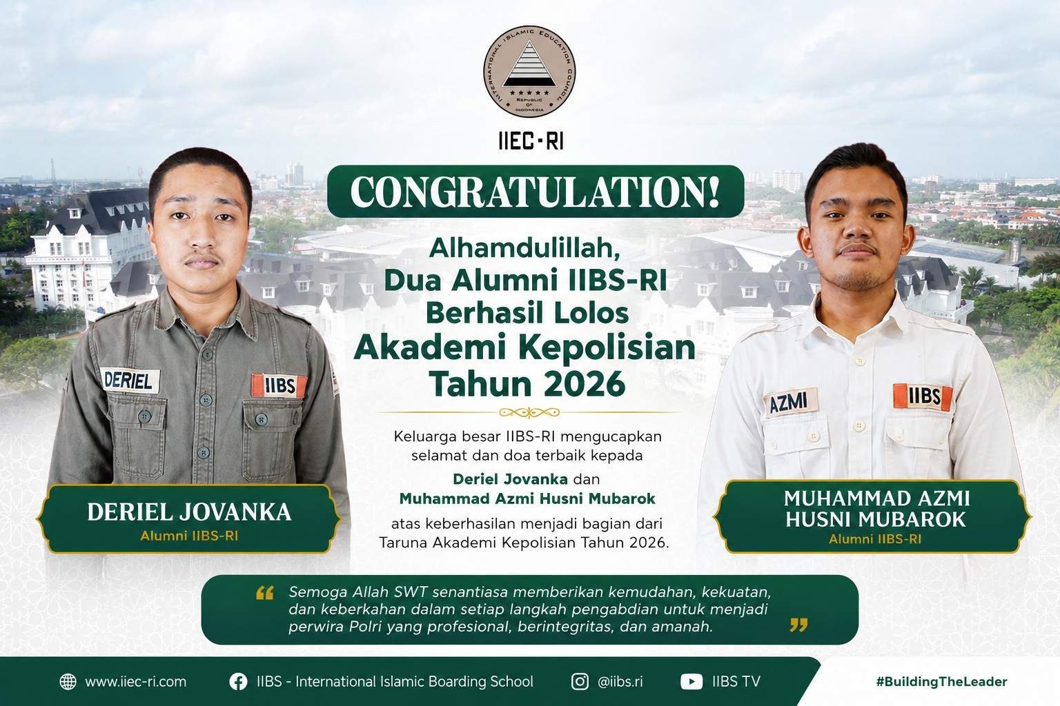 Alhamdulillah, Dua Alumni IIBS-RI Berhasil Lolos Akademi Kepolisian Tahun 2026